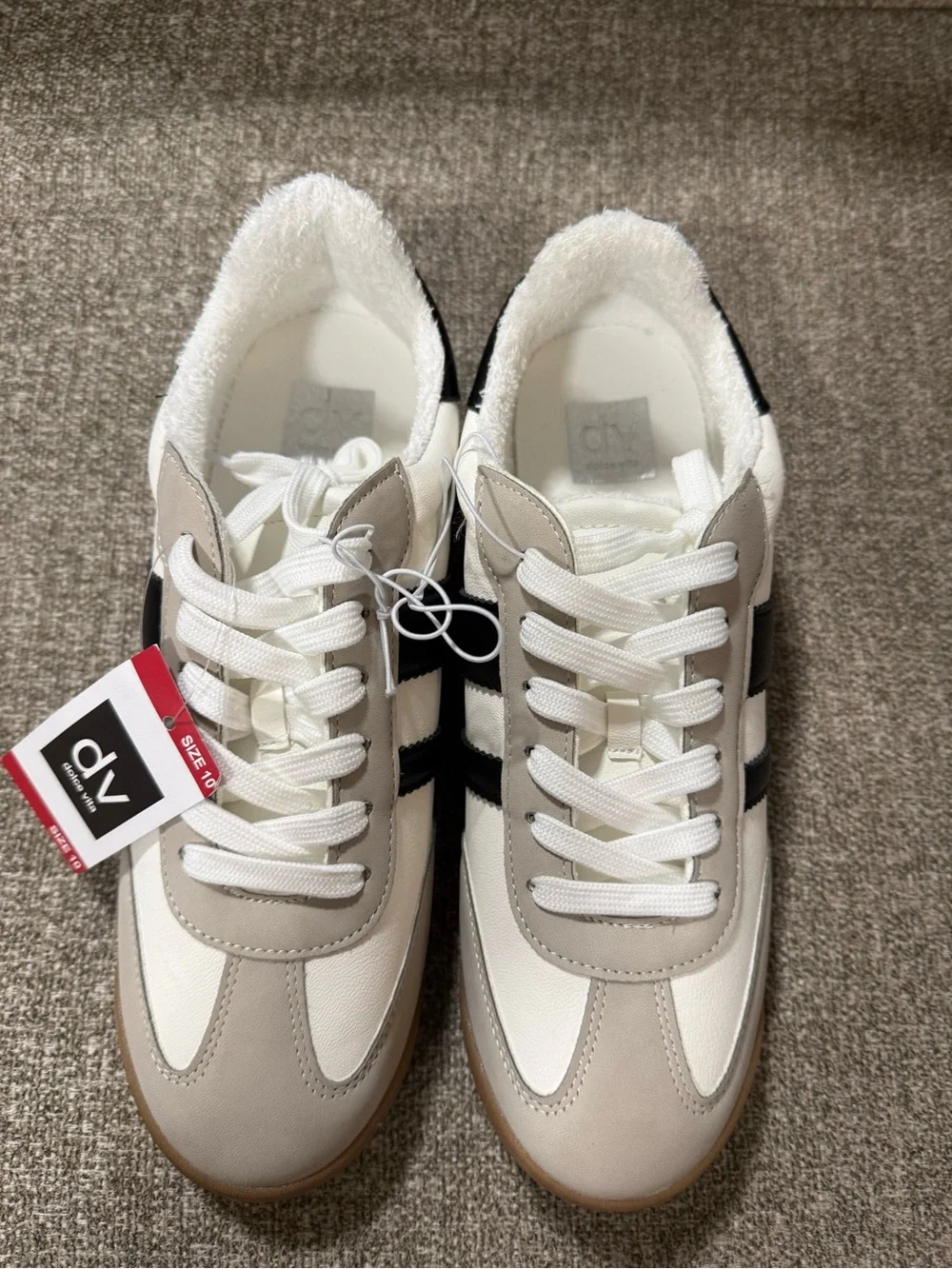 Dolce Vita Beige, White & Black Retro Lace-Up Sneakers